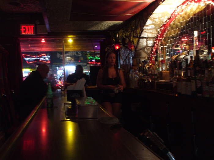 Cocktail waitress behind the bar at The Distinguished Wakamba Cocktail Lounge at 543 8th Avenue.