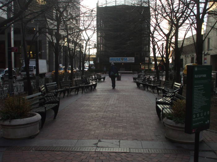 Old Slip Park at Water Street and Hanover Place.