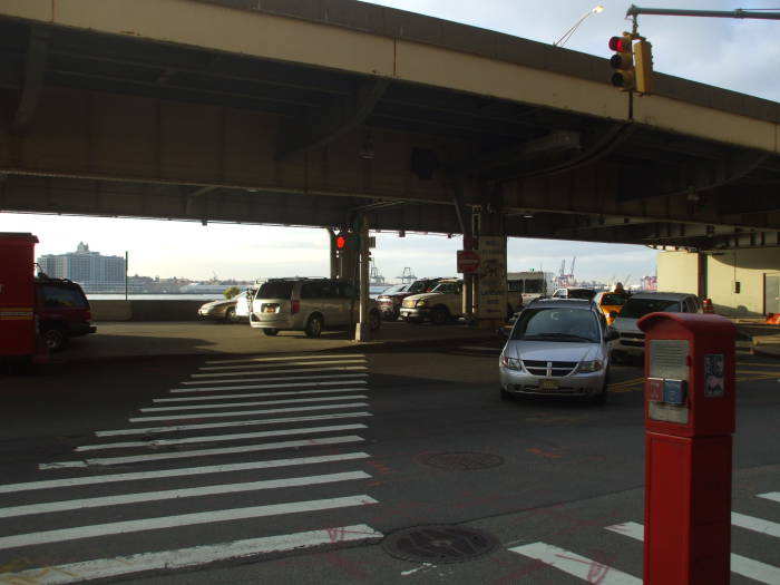 Crossing South Street and going under East River Drive.