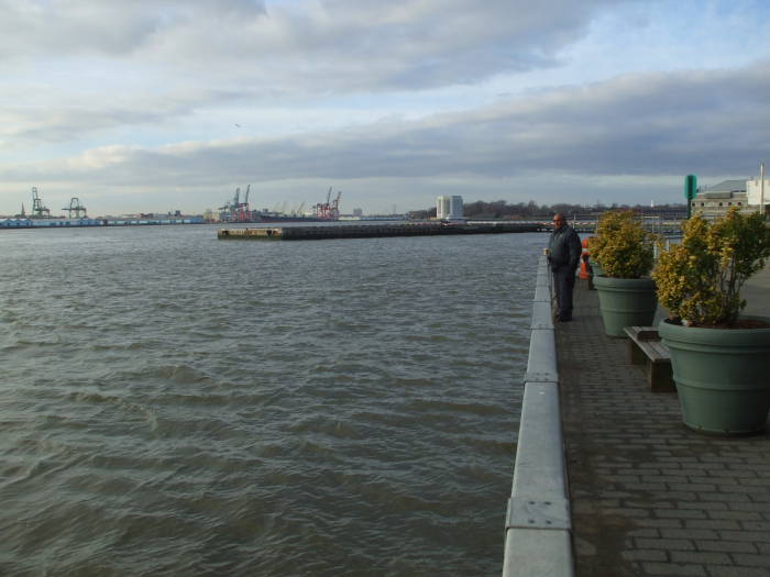 View across East River to Brooklyn waterfront, looking over the Downtown Manhattan Heliport.