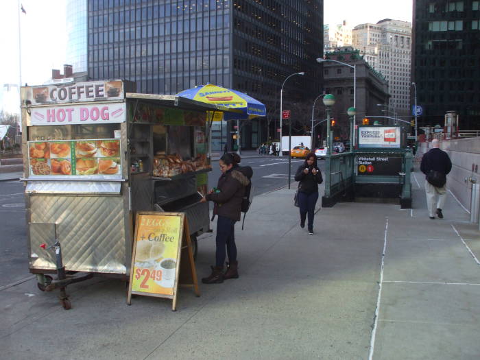 Food vending cart on Whitehall Street.