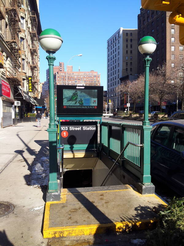 #1 New York MTA subway entrance on Broadway at West 103rd Street.