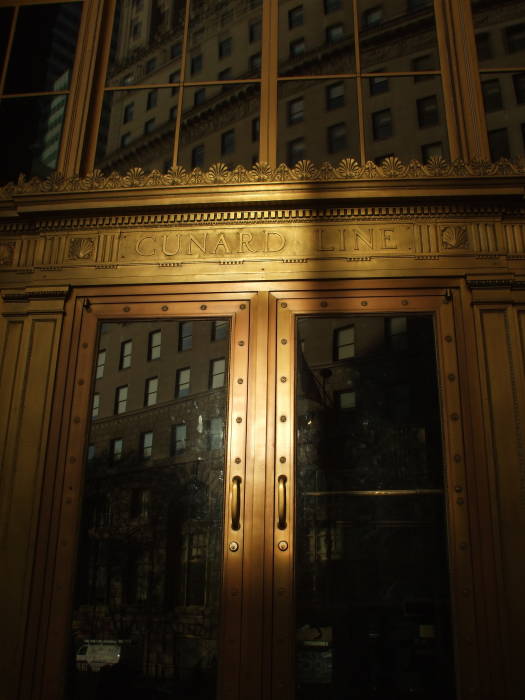 Cunard sold tickets in the great hall at 25 Broadway. Now a Telehouse datacenter is located upstairs in the building.