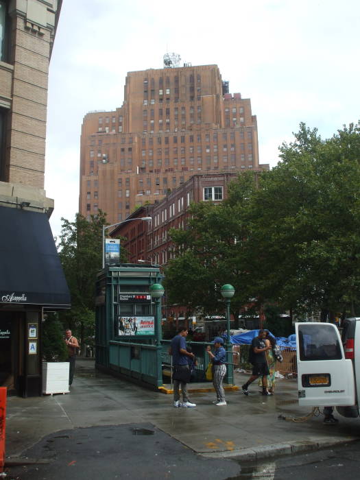 60 Hudson Street is in Tribeca. We have just come up out of the Chambers Street 1/2/3 subway station.