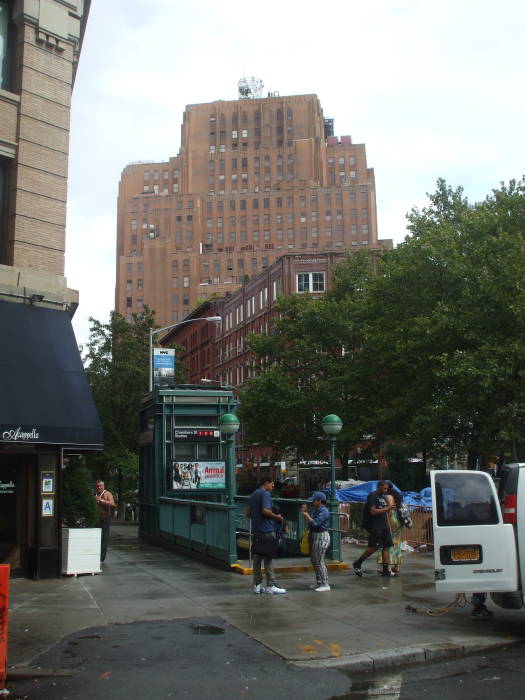 60 Hudson Street is in Tribeca.  We have just come up out of the Chambers Street 1/2/3 subway station.