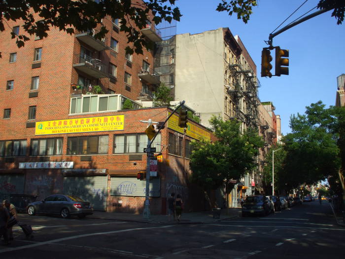 On Rivington Street crossing Forsyth Street.