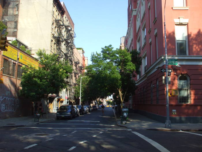 On Rivington Street crossing Forsyth Street.