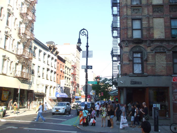 On Rivington Street crossing Ludlow.