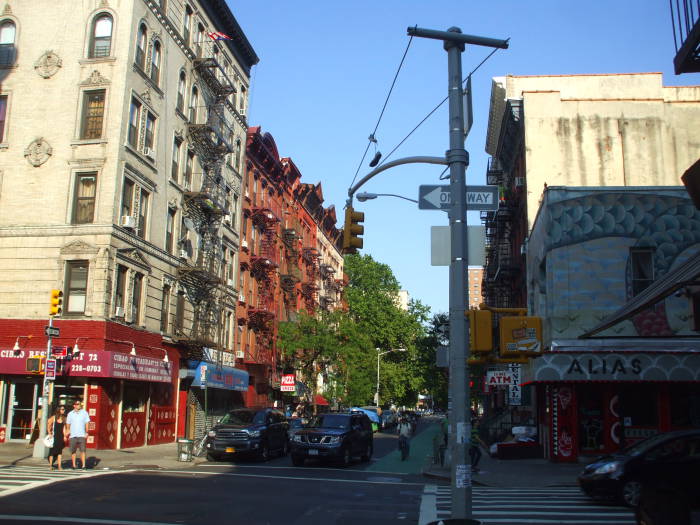 On Rivington Street crossing Clinton Street.