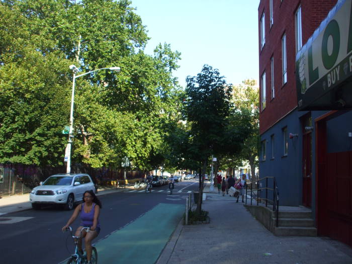 On Rivington Street crossing Attorney Street.