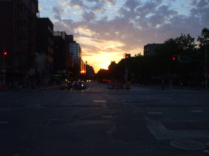 Near Manhattanhenge sunset over Houston.