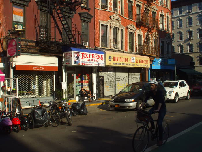 On Rivington Street between Orchard and Ludlow.