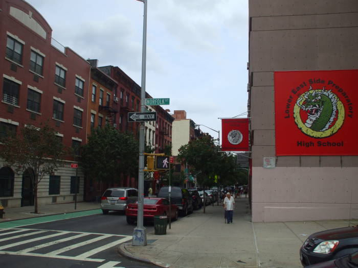 On Stanton Street crossing Norfolk Street.