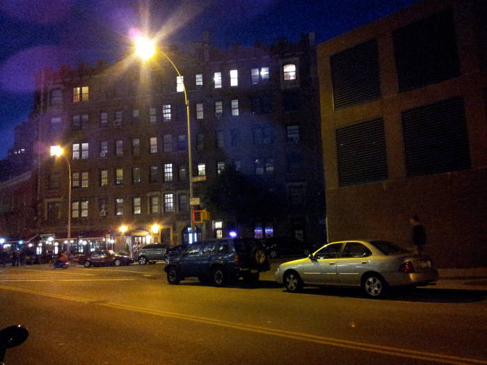 Greenwich Avenue between 7th and 8th Avenues at night.