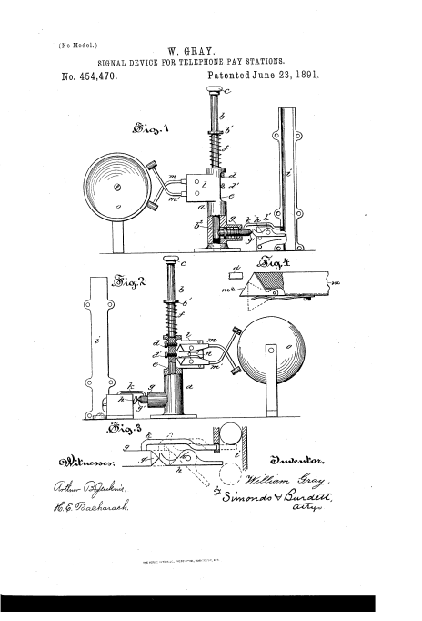 US patent no 454,470, 'Signal Device for Telephone Pay Stations'.