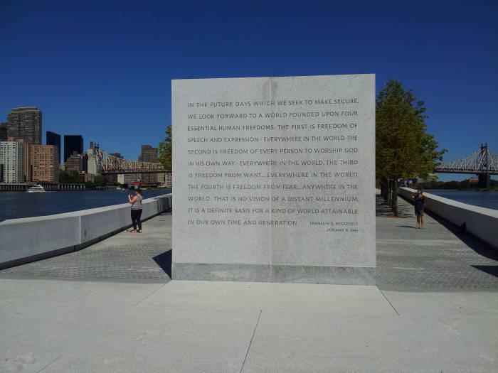 View south down the East River from Franklin D. Roosevelt Four Freedoms Park in New York.