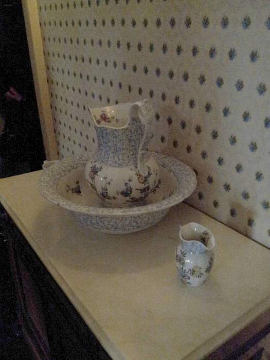 Water basin and pitcher in the master bedroom within Theodore Roosevelt's birthplace in New York.