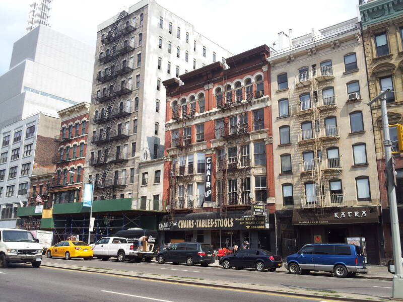 The Bowery Mission, since 1909 at 227-229 Bowery on the Lower East Side of New York. The five-story building at 227 Bowery was built in 1876 by an undertaker and coffin manufacturer.