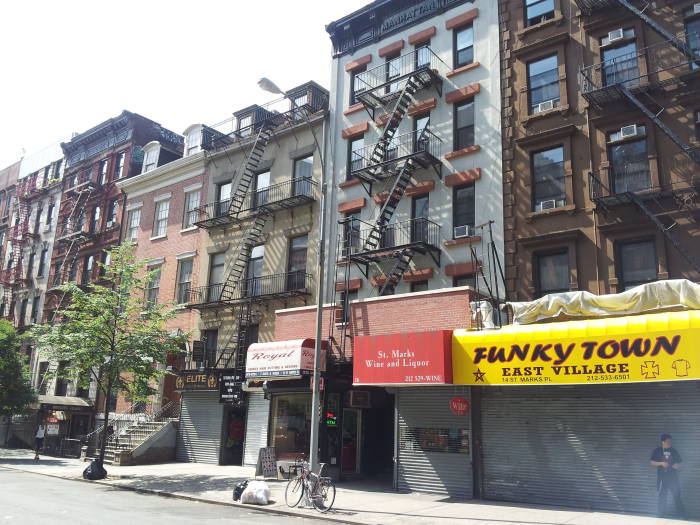 South side of St. Marks Place between Third Avenue and Second Avenue in the East Village.