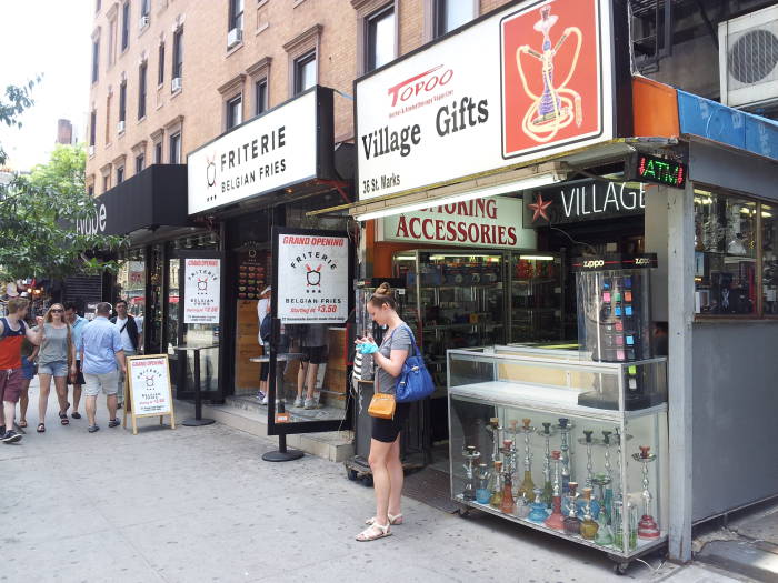 South side of St. Marks Place between Third Avenue and Second Avenue in the East Village.