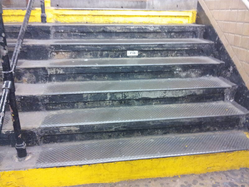 Stairs entering the West 4th Street Washington Square Station on the New York MTA.