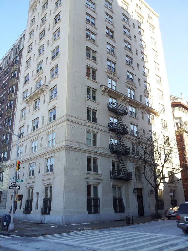 William S. Burroughs' apartment building the Rutherfurd at 360 Riverside Drive at the west end of West 108th Street on the Upper West Side.