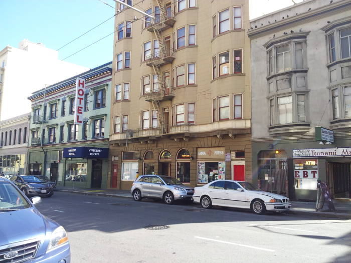 Businesses on Turk Street in the Tenderloin district of San Francisco.