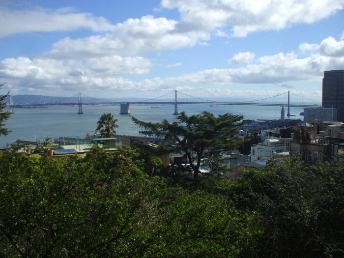 Looking from Telegraph Hill toward San Francisco - Oakland Bay Bridge.