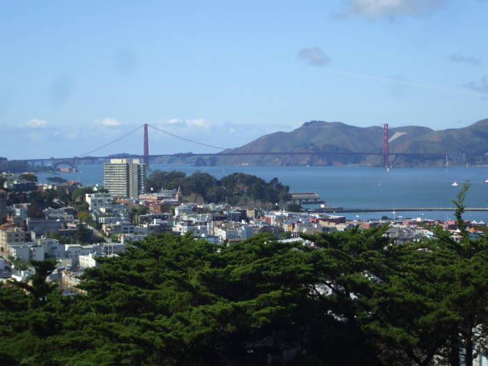 Looking from Telegraph Hill toward the Golden Gate Bridge and the Marin Headlands.