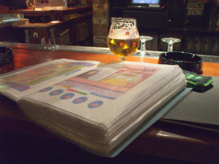 The enormous beer menu in the Delirium Tremens cafe in Brussels.